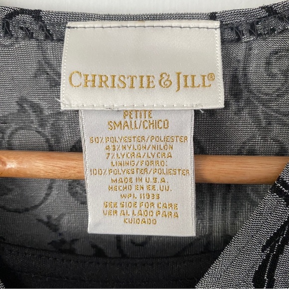 Vintage Christie & Jill Black Gray Floral Button Blouse w. Built in Tank Top SP - Picture 7 of 7